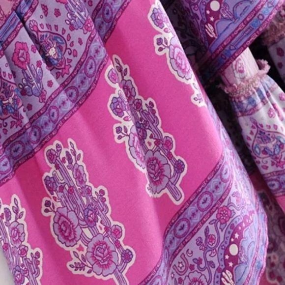 Boho Print Purple Dress Gypsy Western Cactus - Picture 4 of 6